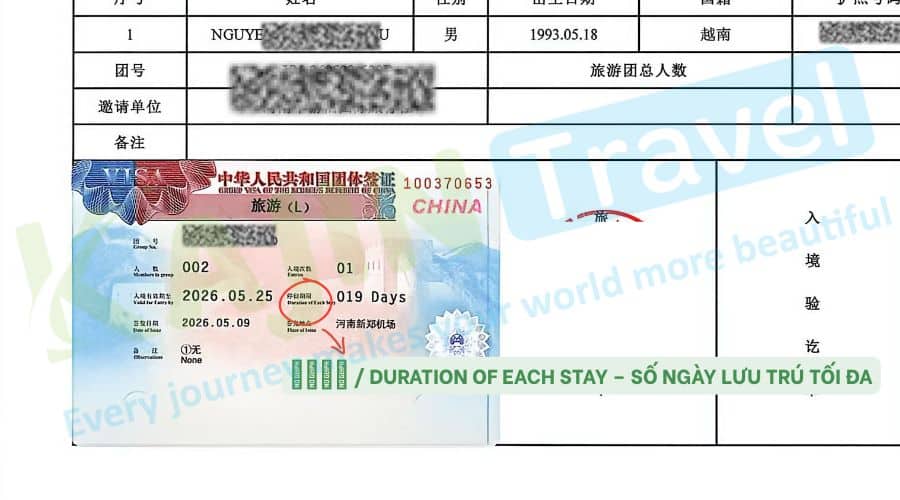 Hướng dẫn cách đọc visa đoàn Trung Quốc - Số ngày lưu trú tối đa