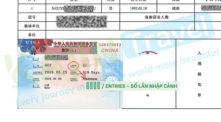 Hướng dẫn cách đọc visa đoàn Trung Quốc - Số lần nhập cảnh