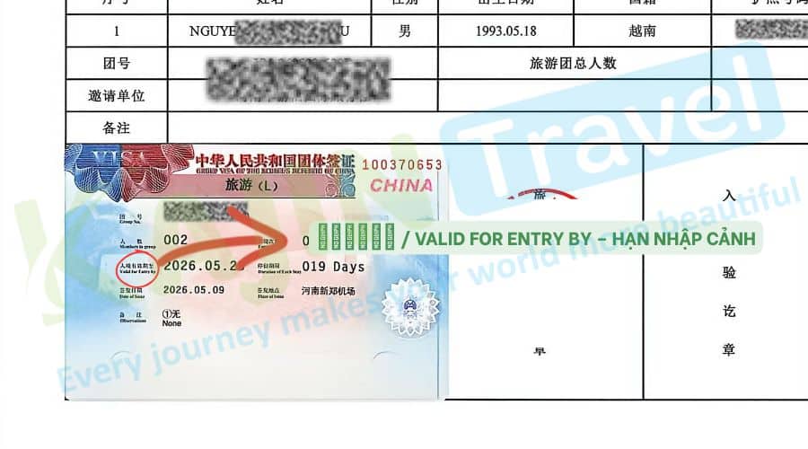 Hướng dẫn cách đọc visa đoàn Trung Quốc - Ngày nhập cảnh