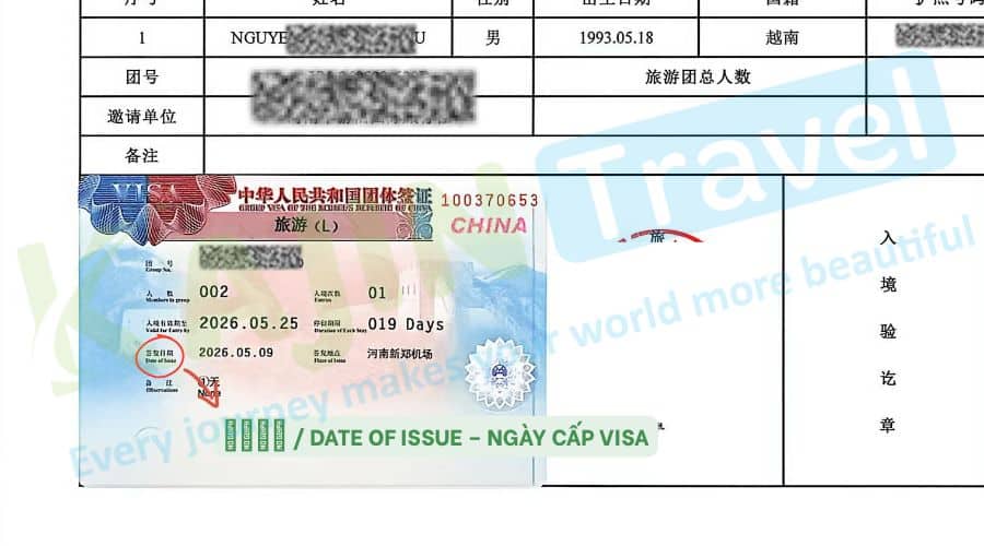 Hướng dẫn cách đọc visa đoàn Trung Quốc - Ngày cấp visa