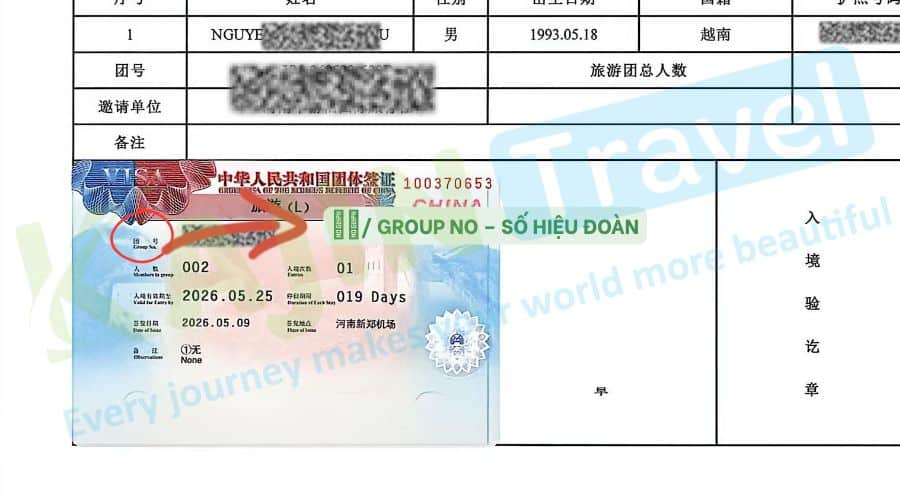 Hướng dẫn cách đọc visa đoàn Trung Quốc - Số hiệu đoàn