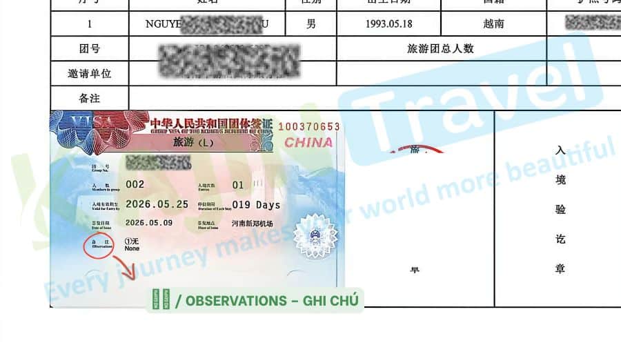 Hướng dẫn cách đọc visa đoàn Trung Quốc - Ghi chú