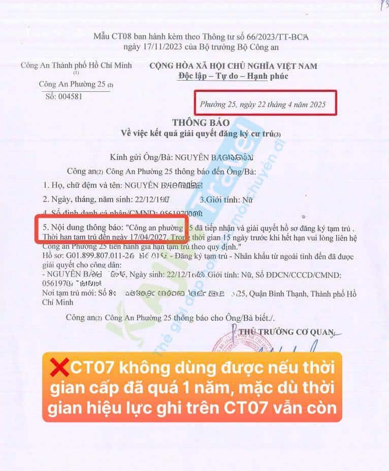 Lưu ý quan trọng tránh sử dụng giấy CT07/CT08 quá hạn